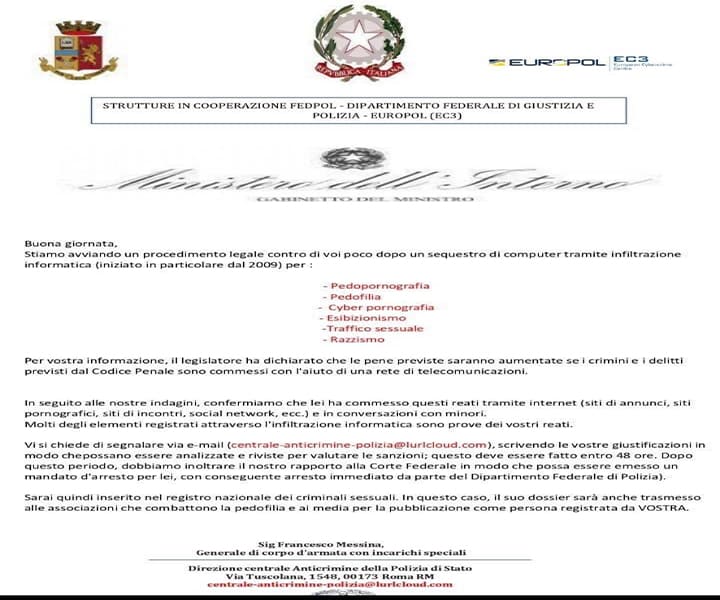 Allarme truffe online. Attacco massivo con false email di organismi di polizia