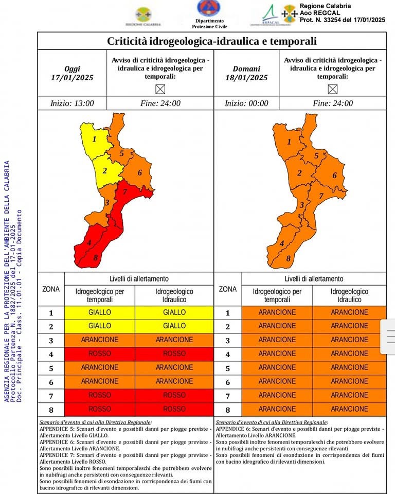 Allerta meteo arancione calabria 18 gennaio